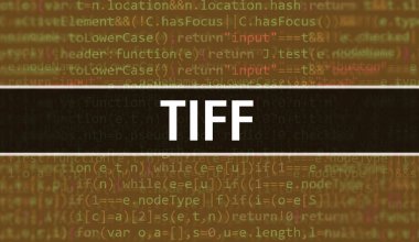 İkili kodlu dijital teknoloji geçmişi olan TIFF. Program kodu ve TIFF ile soyut bir arkaplan. Programlama ve kodlama teknolojisi geçmişi. Program listeli TIFF