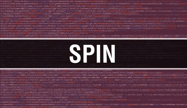 Spin Konzept Mit Zufälligen Programmteilen Spin Mit Programmiercode Abstrakte Technologie — Stockfoto
