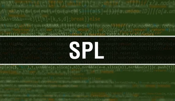 Spl 텍스트는 소프트웨어 개발자와 컴퓨터 스크립트의 추상적 프로그래밍 코드에 작성되었다 — 스톡 사진