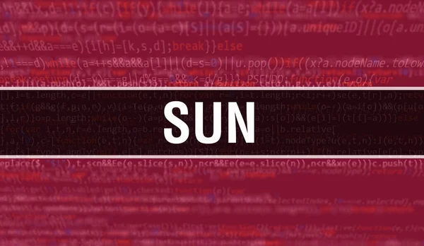 Sun Szöveg Írt Programozási Kód Elvont Technológiai Háttér Szoftverfejlesztő Számítógépes — Stock Fotó