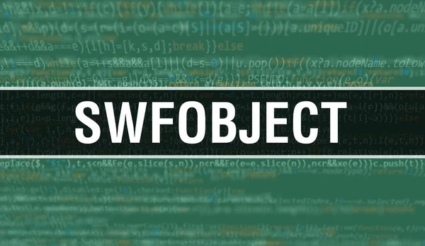 Swfobject 텍스트는 소프트웨어 개발자와 컴퓨터 스크립트의 추상적 프로그래밍 코드에 작성되었다 — 스톡 사진
