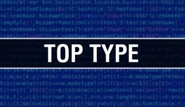 Dijital Java kod metni olan en iyi tip. En iyi tip ve bilgisayar yazılım kodlama vektörü konsepti. Java kodlama betiği programlanıyor, ekranda Top Type resimli dijital program kodu
