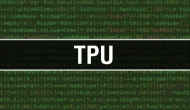 Dijital Java kodlu TPU. TPU ve Bilgisayar yazılım kodlama vektör kavramı. Senaryo Java programlanıyor, ekranda TPU olan dijital program kodu