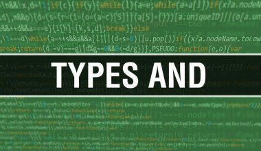 Program Kodunun Rastgele Parçaları 'nın türleri ve konsepti. Yazılım geliştiricisi ve Bilgisayar betiğinin programlama kodu soyut teknoloji arka planı üzerine yazılmış yazılar. Tipler ve Teknoloji ile