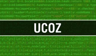 İkili kodlu dijital teknoloji geçmişi olan ucoz. Program kodu ve UCoz ile soyut arkaplan. Programlama ve kodlama teknolojisi geçmişi. Uygulama listesiyle uCoz