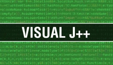 Dijital java kod metni ile görsel J + +. Görsel J + + ve Bilgisayar yazılım kodlama vektörü kavramı. Java kodlama betiği programlanıyor, ekranda görsel J + + ile dijital program kodu