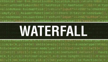 Dijital Java kodlu şelale. Şelale ve Bilgisayar yazılım kodlama vektörü konsepti. Senaryo Java programlanıyor, ekranda Şelale olan dijital program kodu