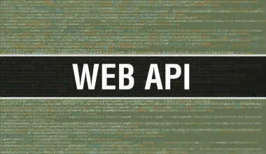 Yazılım geliştiricisi ve Bilgisayar betiğinin programlama kodu soyut teknoloji arkaplanı üzerine yazılmış Web API metni. Bilgisayar monitöründeki Web API kod kavramı. Web API kodlama programlama web oturumu