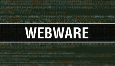 Program ve uygulama geliştirmek için kod kullanarak web yazılımı illüstrasyonu. Koyu arkaplanda tarayıcı görünümünde renkli etiketleri olan web yazılımı kodu. İkili bilgisayar kodunda web yazılımı, geri gruplandırma