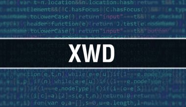 Program Kodunun Rasgele Parçaları ile XWD konsepti. Bilgisayar betiği ve yazılım geliştiricisinin programlama kodları soyut teknoloji arka planına sahip XWD. XWD Arkaplan Görevi
