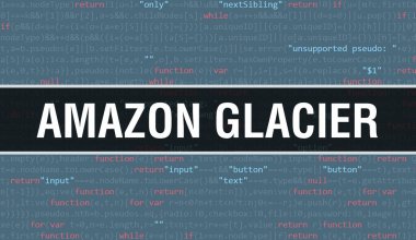 Soyut Teknoloji İkili Kod Arkaplanı ile Amazon Buzulu. Dijital ikili veri ve Güvenli Veri Kavramı. Yazılım