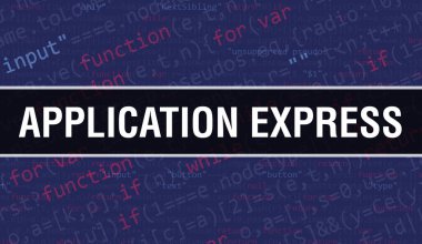 Programın Random Parts of Program Kodu ile Uygulama Ekspres kavramı. Programlama kodu üzerinde yazılan ekspres metin yazılım geliştiricisi ve Bilgisayar betiği