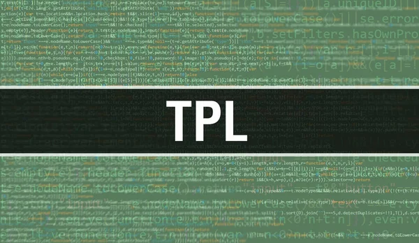 Program Kodunun Rastgele Parçalarıyla TPL konsepti. Bilgisayar betiği ve yazılım geliştiricisinin programlama kodları soyut teknoloji arka planına sahip TPL. TPL Arkaplan consepsi
