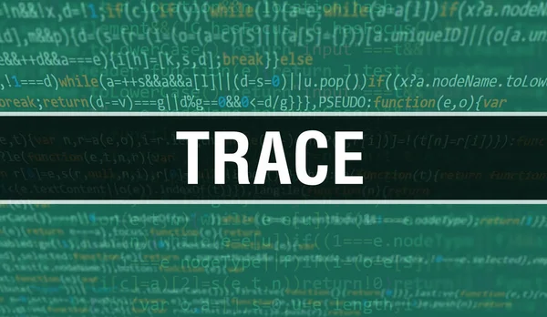 Programlama kodunun Random Parts of Program Kod.TRACE metni içeren TRACE kavramı yazılım geliştiricisi ve Bilgisayar betiğinin programlama kodu soyut teknoloji arka planı üzerine yazılmıştır. Backgroun Teknoloji Kodlu İz Sürme