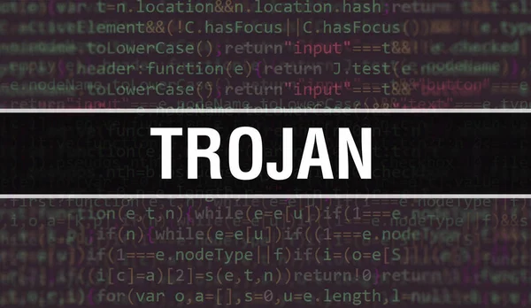 İkili kodlu dijital teknoloji geçmişi olan Truva virüsü. Program kodu ve Truva virüsü olan soyut bir geçmiş. Programlama ve kodlama teknolojisi geçmişi. Program listeli trojan