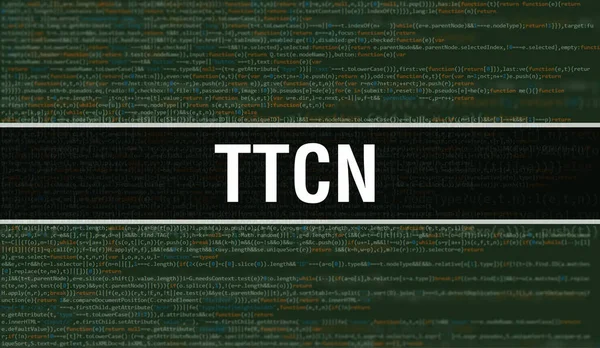 Yazılım geliştiricisi ve Bilgisayar betiğinin programlama kodu soyut teknoloji arkaplanı üzerine yazılmış TTCN metni. TTCN bilgisayar monitöründe kod kavramı. TTCN programlama web oturumu kodlanıyor