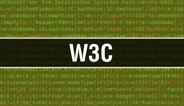 W3C Med Digital Javakod Text W3C Och Datorprogram Kodning Vektor — Stockfoto