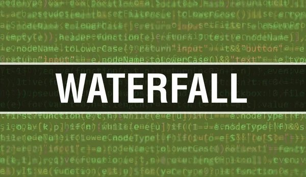 Dijital Java kodlu şelale. Şelale ve Bilgisayar yazılım kodlama vektörü konsepti. Senaryo Java programlanıyor, ekranda Şelale olan dijital program kodu