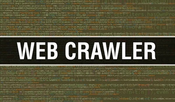 Program Kodunun Rastgele Parçaları ile Web emekleme konsepti. Yazılım geliştiricisi ve Bilgisayar betiğinin programlama kodlu soyut teknoloji arka planına sahip web gezgini. Web emekleyicisi Arkaplan gözlemi