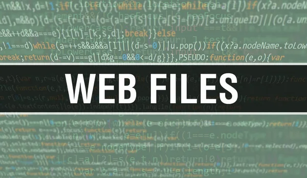 プログラムコードのランダムな部分とWebファイルの概念 ソフトウェア開発者とコンピュータスクリプトのプログラミングコード抽象技術の背景に書かれたWebファイルテキスト テクノロジーを使用したWebファイル — ストック写真