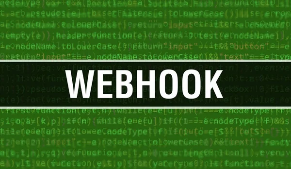 用数码爪哇代码文本的Webhook Webhook和计算机软件编码向量概念 编程编码脚本Java 数字程序代码与Webhook的屏幕插画 — 图库照片