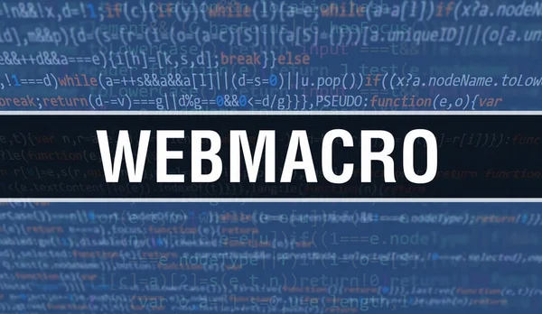 プログラミングコードに書かれたWebmacroテキストソフトウェア開発者とコンピュータスクリプトの抽象技術の背景 技術タラとWebmacro — ストック写真