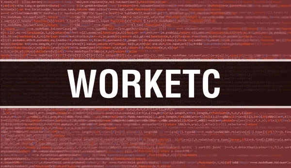 Worketc 텍스트는 소프트웨어 개발자와 컴퓨터 스크립트의 추상적 프로그래밍 코드에 작성되었다 — 스톡 사진