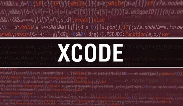 Xcode 바이너리 디지털 기반이다 프로그램 코드와 Xcode 추상적 배경을 프로그래밍 — 스톡 사진