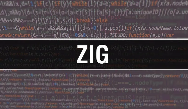 Zick Mit Digitalem Java Code Text Zickzack Und Computer Software — Stockfoto