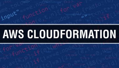 Programın Random Parts of Program Kodu ile AWS Bulut Biçimi konsepti. Programlama kodları üzerinde yazılan yazılım geliştiricisi ve Bilgisayar betiğinin soyut teknoloji arkaplanı. AW