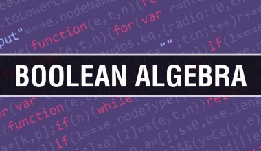 Program Kodunun Rastgele Parçaları ile Boole cebir kavramı. Yazılım geliştiricisi ve bilgisayar yazılımının programlama kodları soyut teknoloji arka planına sahip Boole cebiri. Boole cebiri Arka Gruplandırması