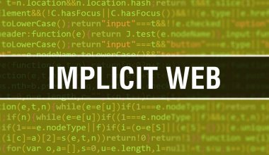Uygulama ve programlar geliştirmek için kod kullanarak üstü kapalı Web konsepti çizimi. Koyu arkaplandaki tarayıcı görünümünde renkli etiketli üstü kapalı web sitesi kodu. İkili bilgisayar kodunda üstü kapalı Web