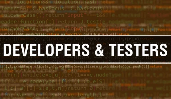Entwickler Und Tester Konzipieren Mit Zufälligen Teilen Des Programmcodes Entwickler — Stockfoto
