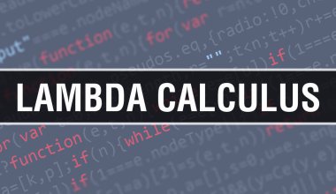 Lambda kalkülüs ve dijital Java kod metni. Lambda kalkülüs ve bilgisayar yazılım kodlama vektörü konsepti. Senaryo Java programlanıyor. Lambda kalkülüsü olan dijital program kodu.