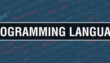 Program Kodunun Rasgele Parçaları ile Program Dili kavramı. Yazılım geliştiricisi ve bilgisayar yazılımının programlama kodları soyut teknoloji arka planına sahip PROGRAMING Dili. PROGRAMIN