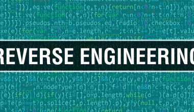 İkili kod dijital teknoloji arka plan ile ters mühendislik. Program kodu ve Ters mühendislik ile soyut arka plan. Programlama ve kodlama teknolojisi arka plan. Ters mühendislik