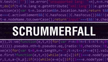İkili kod dijital teknoloji geçmişi olan Scrummerfall. Program kodu ve Scrummerfall olan soyut bir arkaplan. Programlama ve kodlama teknolojisi geçmişi. Program listeli Scrummerfall