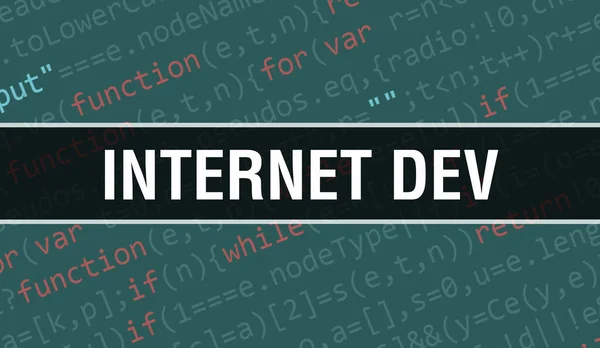 具有程式码随机部分的Internet Dev概念 具有软件开发人员和计算机脚本编程代码抽象技术背景的Internet Dev Internet Dev Background Concep — 图库照片