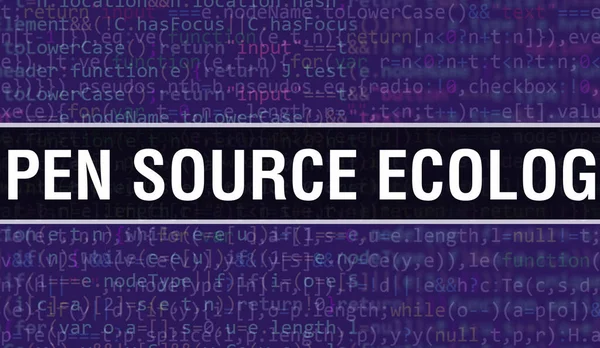 开源生态概念与程序编码的随机性部分 开源生态文字是在软件开发人员和计算机脚本的程式码抽象技术背景下编写的 Ope — 图库照片