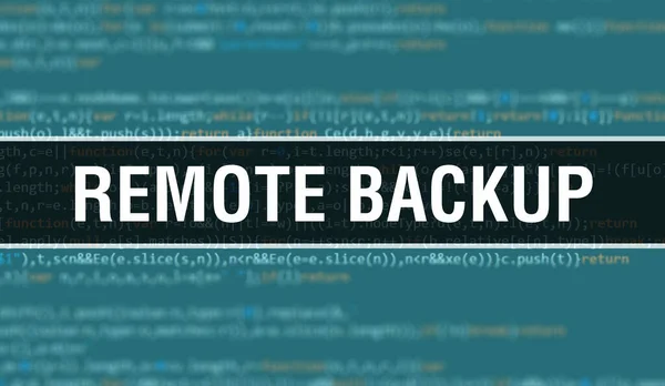 Remote backup text written on Programming code abstract technology background of software developer and Computer script. Remote backup concept of code on computer monitor. Coding Remote backu