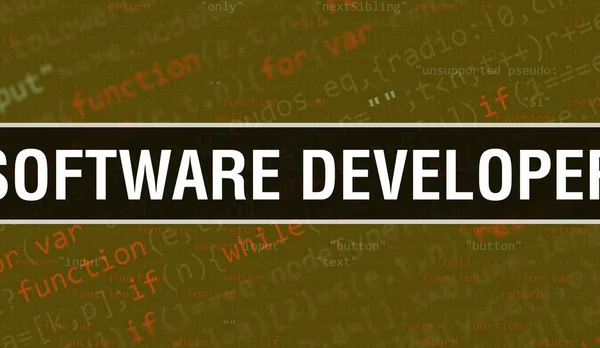 Software Developer Concept Met Willekeurige Delen Van Programma Code Software — Stockfoto