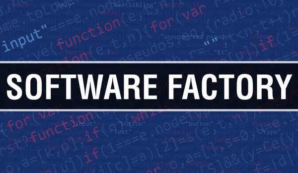Software Fabrieksconcept Met Random Parts Program Code Software Fabriekstekst Geschreven — Stockfoto