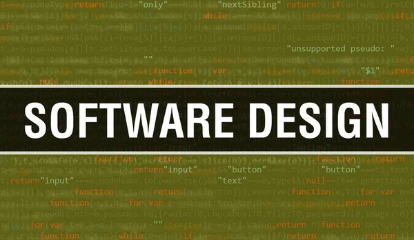 バイナリコードデジタル技術の背景を持つソフトウェア設計 プログラムコードとソフトウェアの設計で抽象的な背景 プログラミングとコーディング技術の背景 プログラムによるソフトウェア設計 — ストック写真