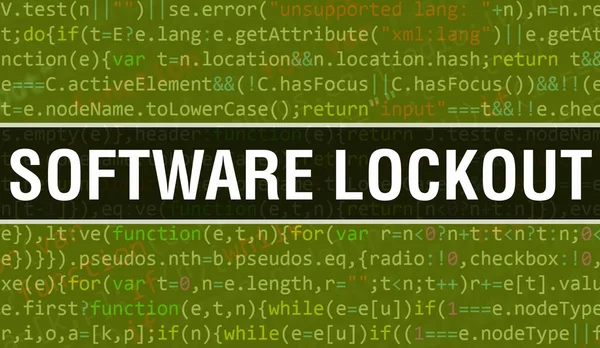 Software lockout text written on Programming code abstract technology background of software developer and Computer script. Software lockout concept of code on computer monitor. Coding Softwar