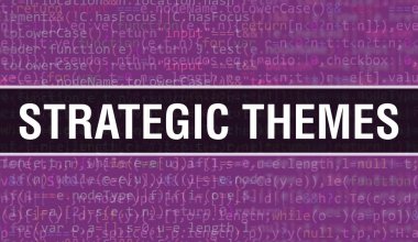 Programın Gelişigüzel Parçaları Programlı Stratejik Temalar konsepti. Yazılım geliştiricisi ve Bilgisayar betiğinin programlama kodları soyut teknoloji arka planına sahip stratejik temalar. Stratejik Tema