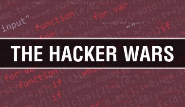 Bilgisayar programının Random Parts of Program Kodu 'nun Korsan Savaşları konsepti. Bilgisayar yazılımcısı ve yazılım geliştiricisinin programlama kodu soyut teknoloji arkaplanı üzerine yazılmış Hacker Savaşları metni. Hacker Savaşı