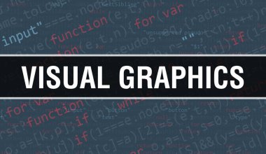 Programın Random Parts of Program Kodunun Görsel Grafik konsepti. Programlama kodu soyut teknoloji arkaplanı üzerine yazılan görsel grafikler. Yazılım geliştiricisi ve Bilgisayar betiği. Görsel Grafik