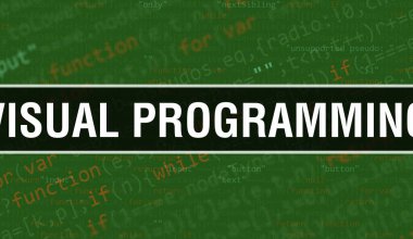 Program Kodu Random Parts ile görsel programlama kavramı. programlama kodu soyut teknoloji arka plan yazılım geliştiricisi ve Bilgisayar script ile görsel programlama. görsel programmin
