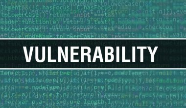 Programın Rastgele Parçaları Programının Savunmasızlık Konsepti. Yazılım geliştiricisi ve bilgisayar senaryosunun programlama kodları ve soyut teknoloji arka planı ile savunmasızlık. İncinebilirlik Arka GrubuName