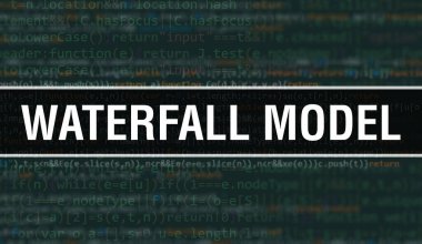Dijital Java kodlu şelale modeli. Şelale modeli ve bilgisayar yazılım kodlama vektörü konsepti. Senaryo Java programlanıyor, Sahnedeki Şelale modeliyle birlikte dijital program kodu